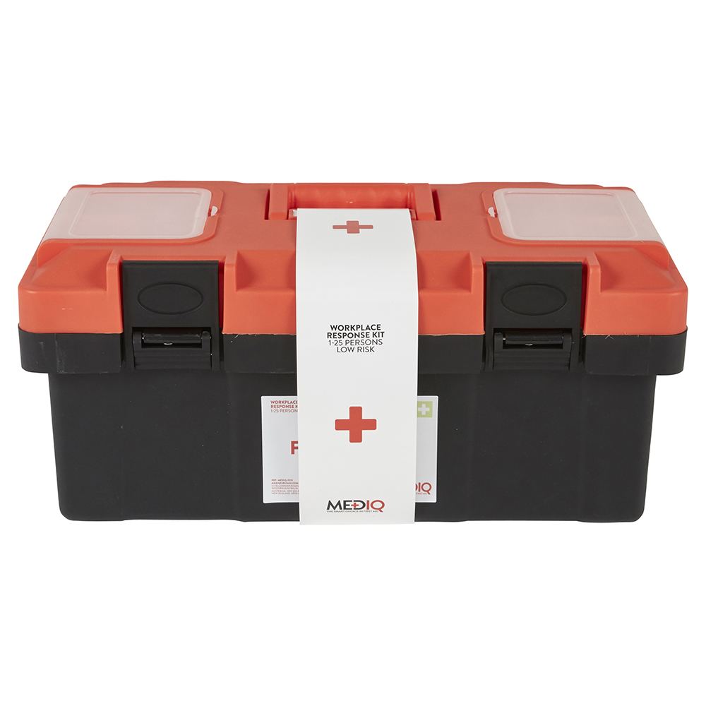 Essential Workplace Response First Aid Kit In Plastic Tackle Box