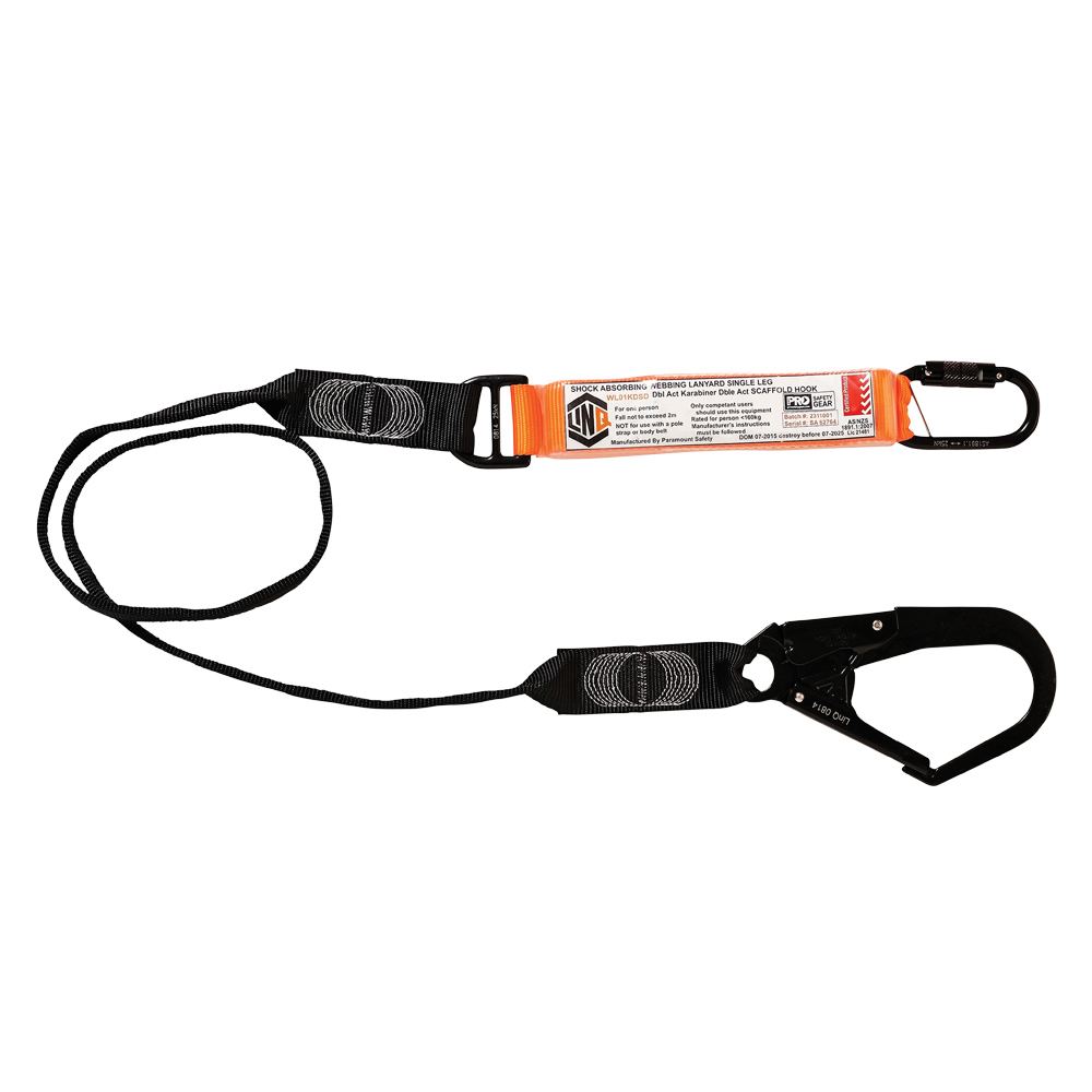 Elite Single Leg Shock Absorbing Webbing Lanyard With Hardware KD & SD
